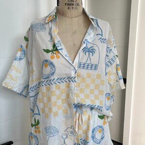 NEW Petal & Pup Lemon Print Short and Shirt Vacation Set. Size Large.